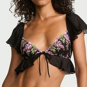 Victoria's Secret Dream Angels Black Wisteria Embroidery Flutter Bra Top Size M